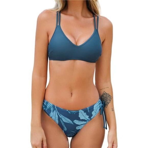 Women's Bikini Set Criss Cross Back Strappy Two Piece Bathing Suit with Removabl